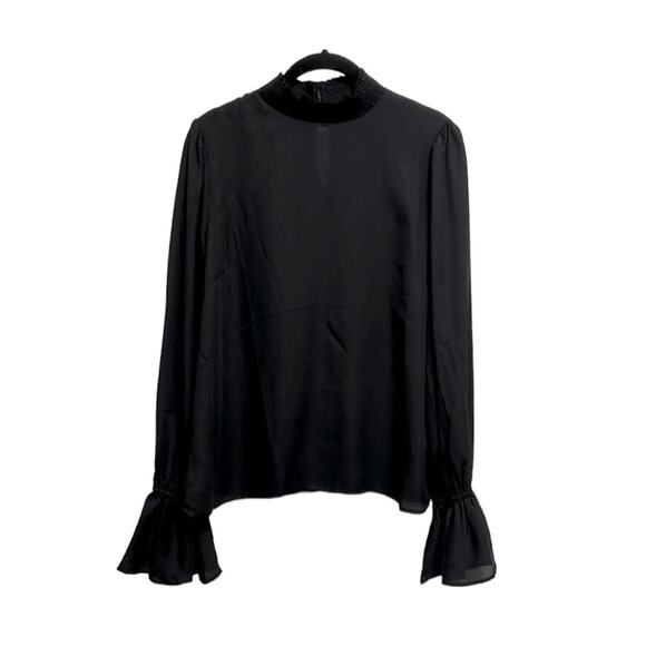 The Impeccable Pig Black mockneck blouse with bell sleeves women’s size medium - Picture 1 of 7